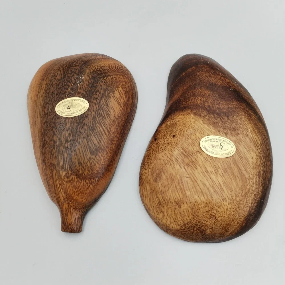 Vintage Hand-Carved Monkey Pod Wood Bowls - Set of 2 (Pear & Kidney Shape)
